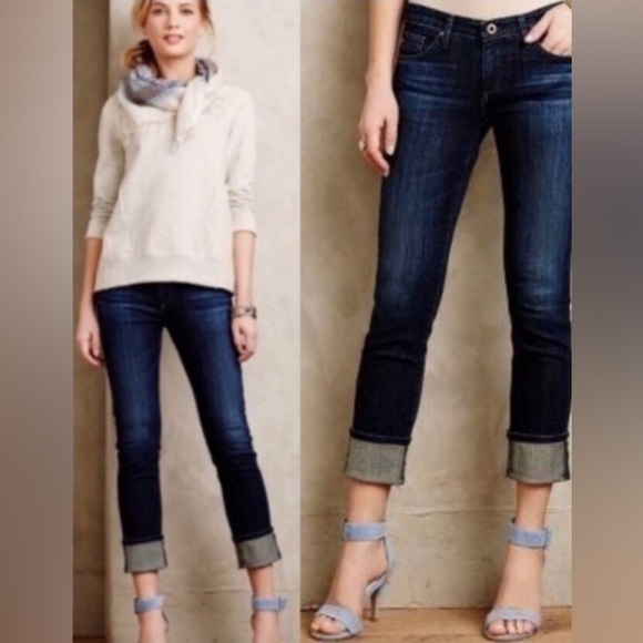 Ag Adriano Goldschmied Denim - AG Adriano Goldschmied The Stevie Cuff Slim Straight Cuffed Dark Wash Jeans